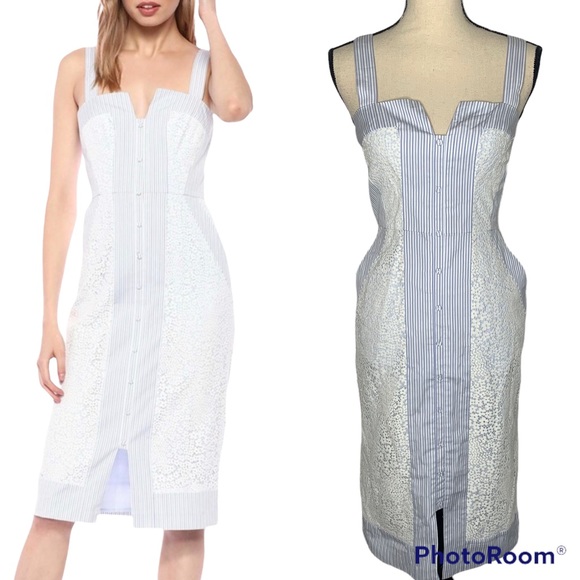 BCBGMaxAzria Dresses & Skirts - BcbgMaxazria Blue Pinstripe Floral Lace Midi Dress